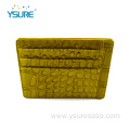 Yellow Crocodile Leather Card Holder Wallet